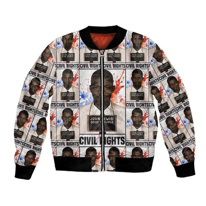 John Lewis Bomber Jacket with Mugshot Collage Design Civil Rights Portrait Good Trouble Tribute - African Pride