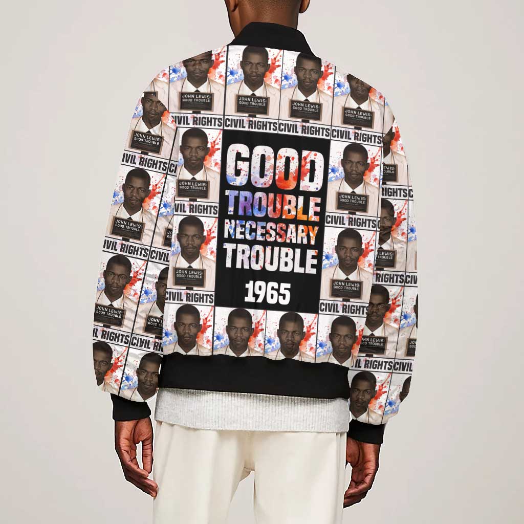 John Lewis Bomber Jacket with Mugshot Collage Design Civil Rights Portrait Good Trouble Tribute - African Pride