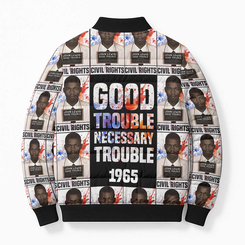 John Lewis Bomber Puffer Jacket with Mugshot Collage Design Civil Rights Portrait Good Trouble Tribute - African Pride