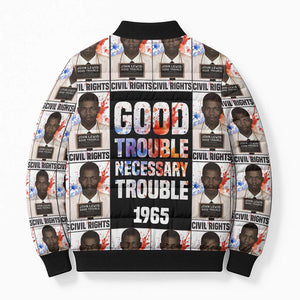 John Lewis Bomber Puffer Jacket with Mugshot Collage Design Civil Rights Portrait Good Trouble Tribute - African Pride