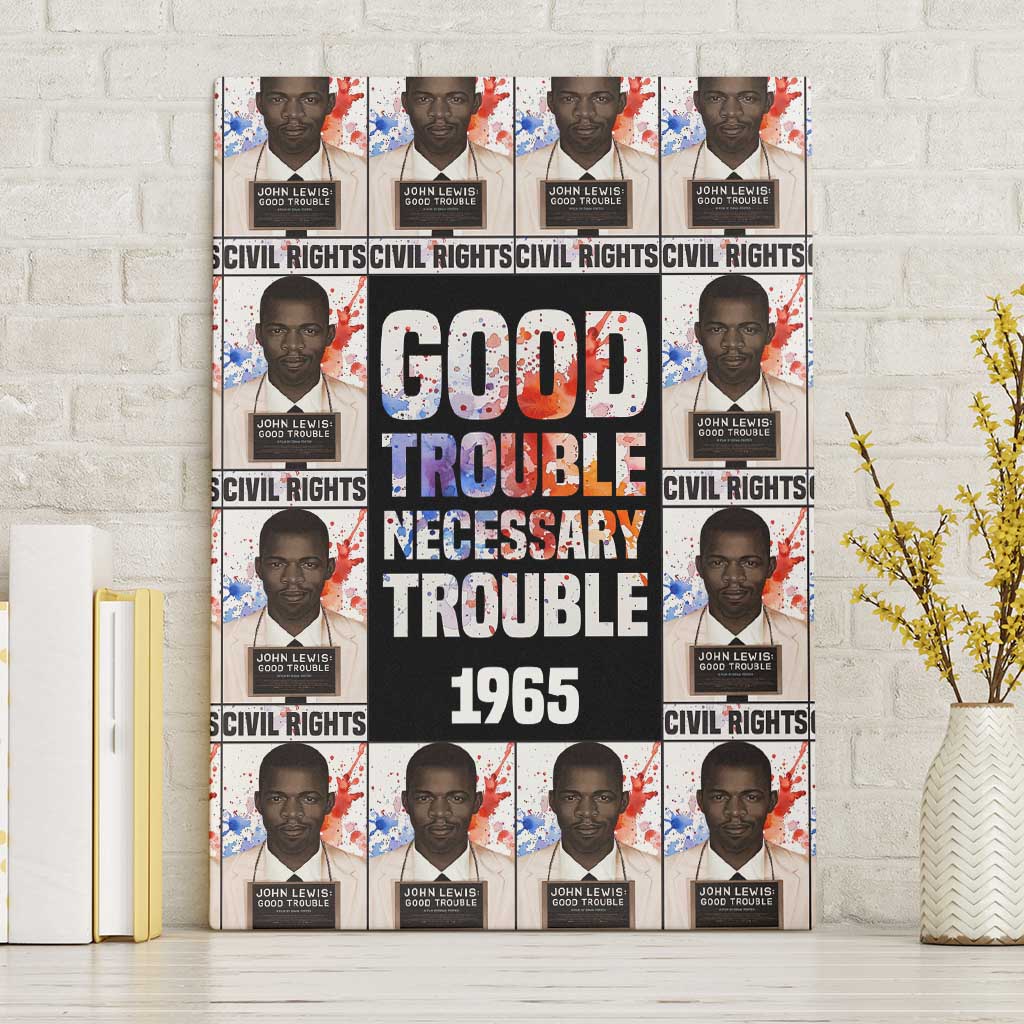 John Lewis Canvas Wall Art with Mugshot Collage Design Civil Rights Portrait Good Trouble Tribute - African Pride