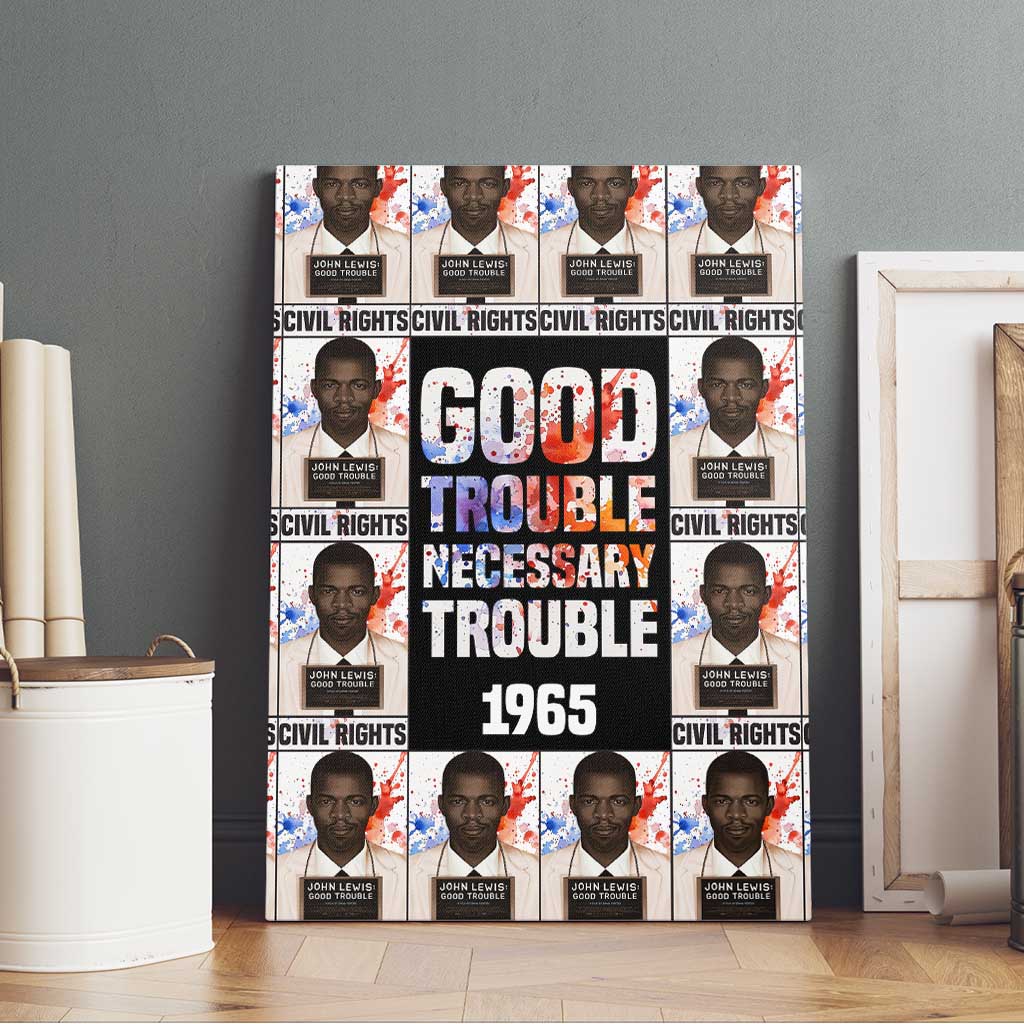 John Lewis Canvas Wall Art with Mugshot Collage Design Civil Rights Portrait Good Trouble Tribute - African Pride