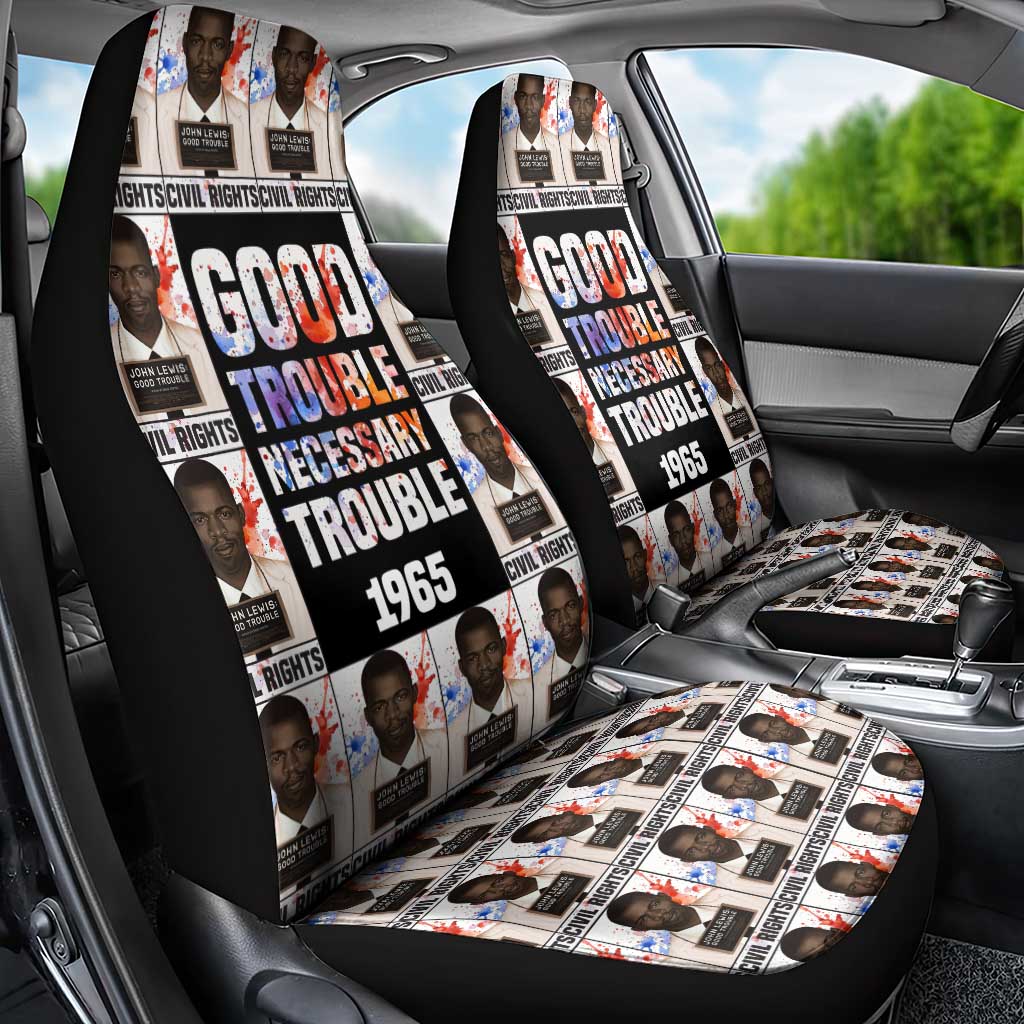 John Lewis Car Seat Cover with Mugshot Collage Design Civil Rights Portrait Good Trouble Tribute - African Pride