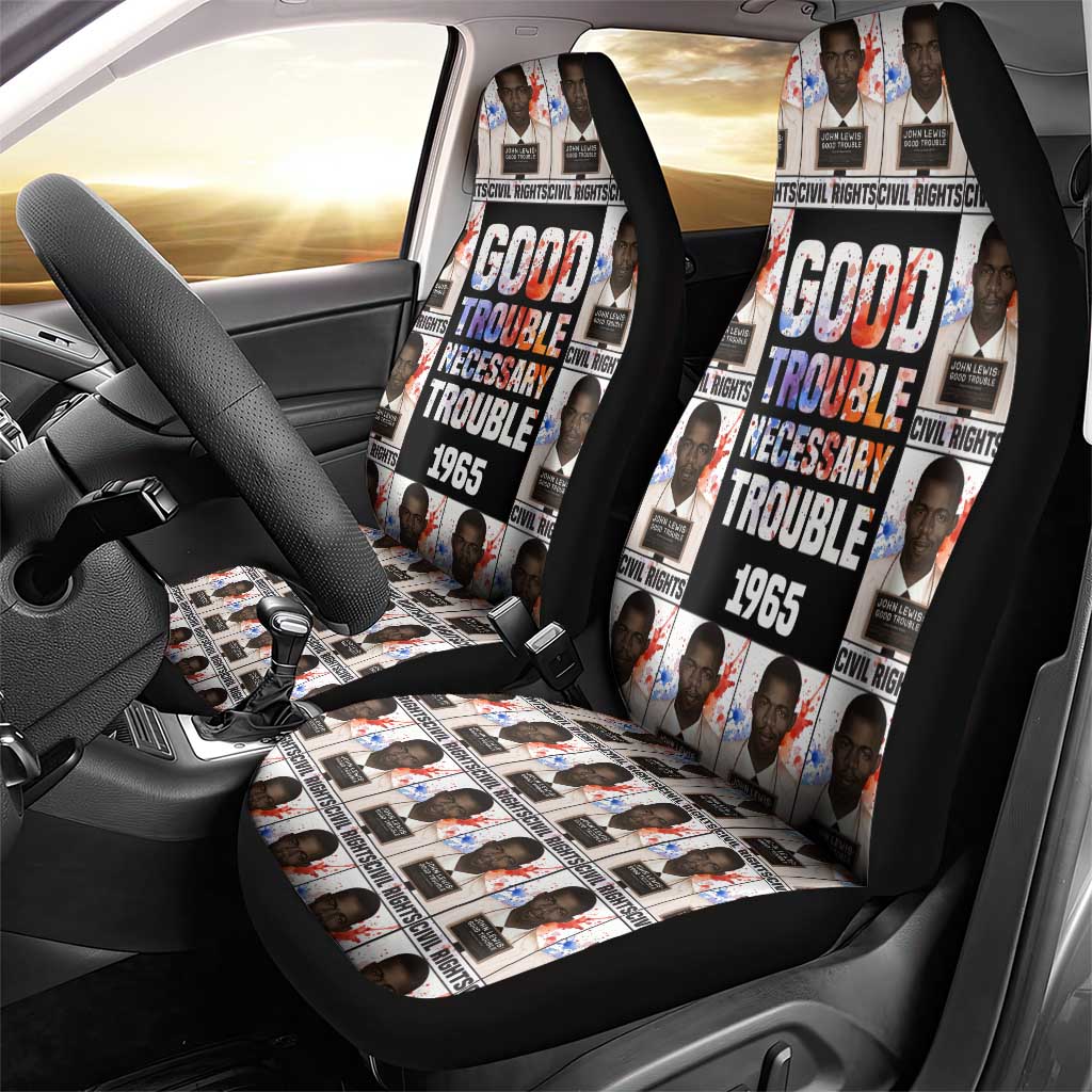 John Lewis Car Seat Cover with Mugshot Collage Design Civil Rights Portrait Good Trouble Tribute - African Pride