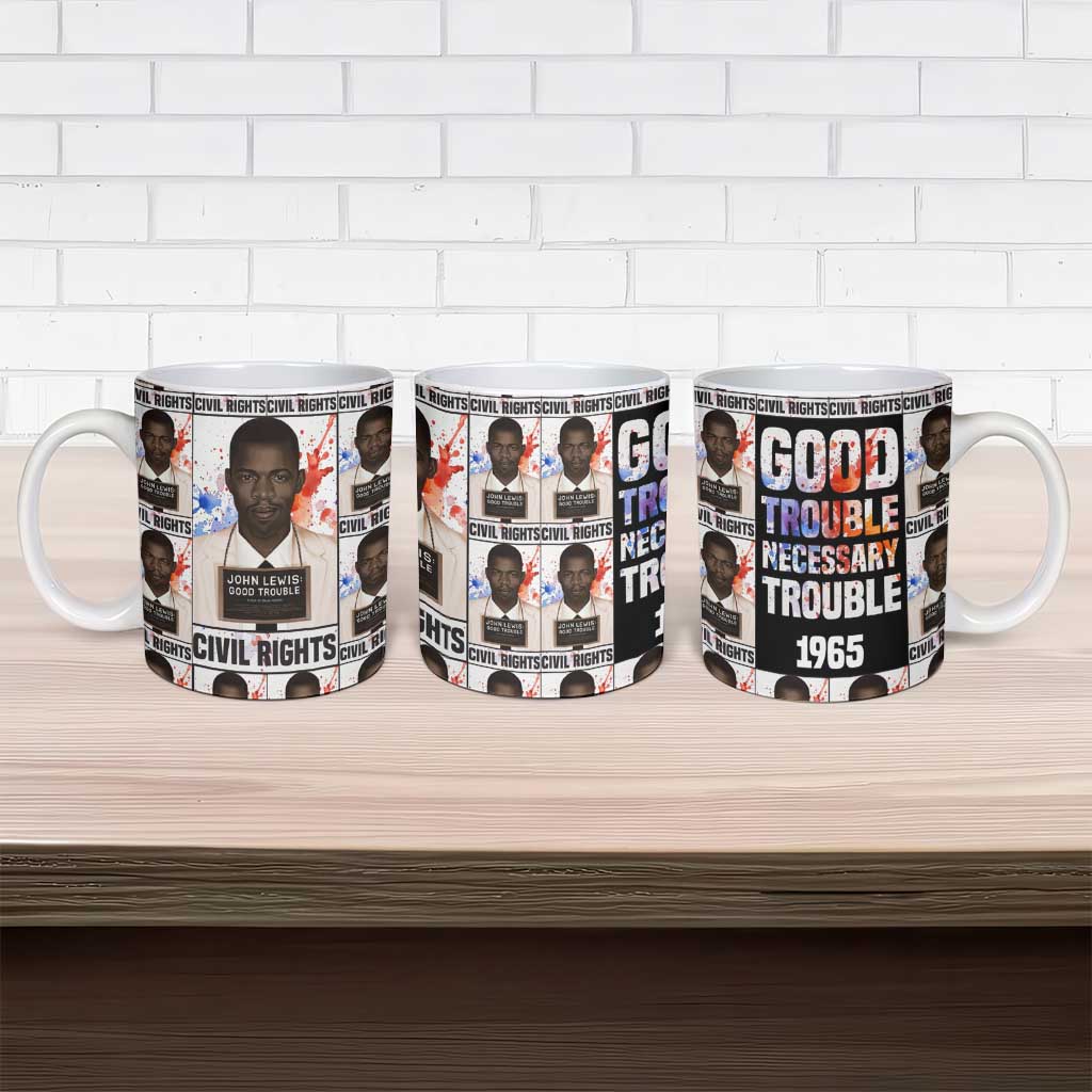 John Lewis Ceramic Mug with Mugshot Collage Design Civil Rights Portrait Good Trouble Tribute - African Pride