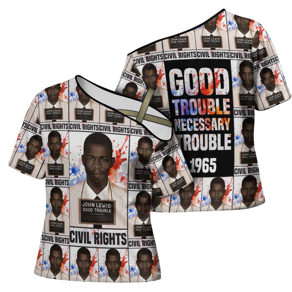 John Lewis Cross Shoulder Shirt with Mugshot Collage Design Civil Rights Portrait Good Trouble Tribute - African Pride