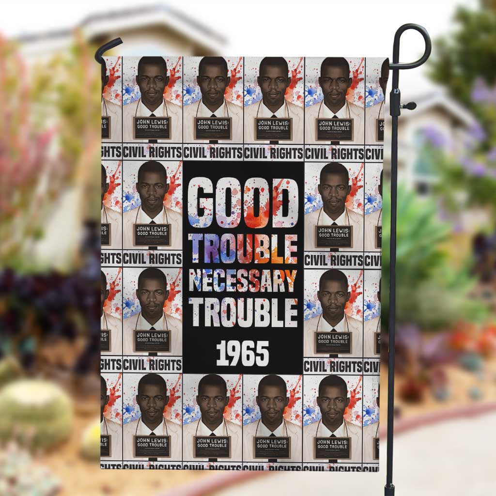 John Lewis Garden Flag with Mugshot Collage Design Civil Rights Portrait Good Trouble Tribute - African Pride