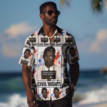 John Lewis Hawaiian Shirt with Mugshot Collage Design Civil Rights Portrait Good Trouble Tribute - African Pride