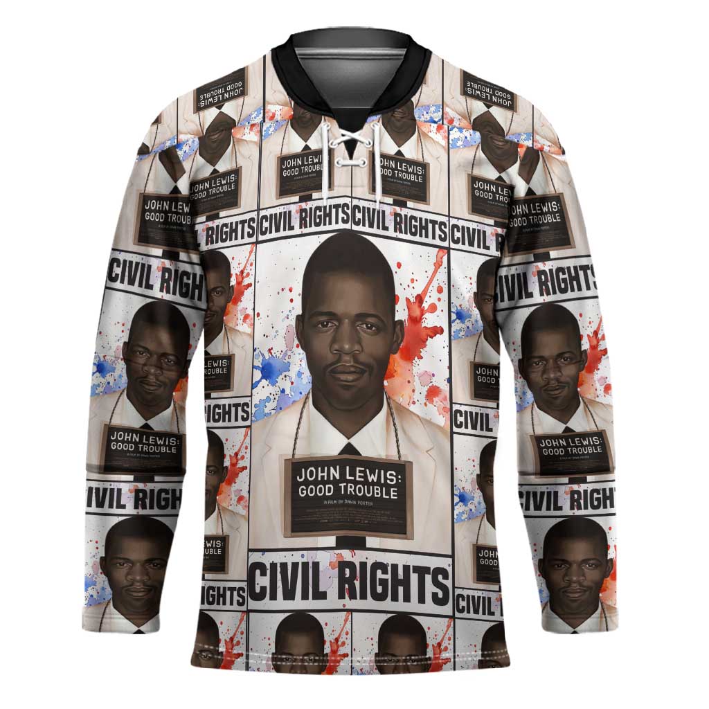 John Lewis Hockey Jersey with Mugshot Collage Design Civil Rights Portrait Good Trouble Tribute - African Pride