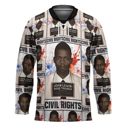 John Lewis Hockey Jersey with Mugshot Collage Design Civil Rights Portrait Good Trouble Tribute - African Pride