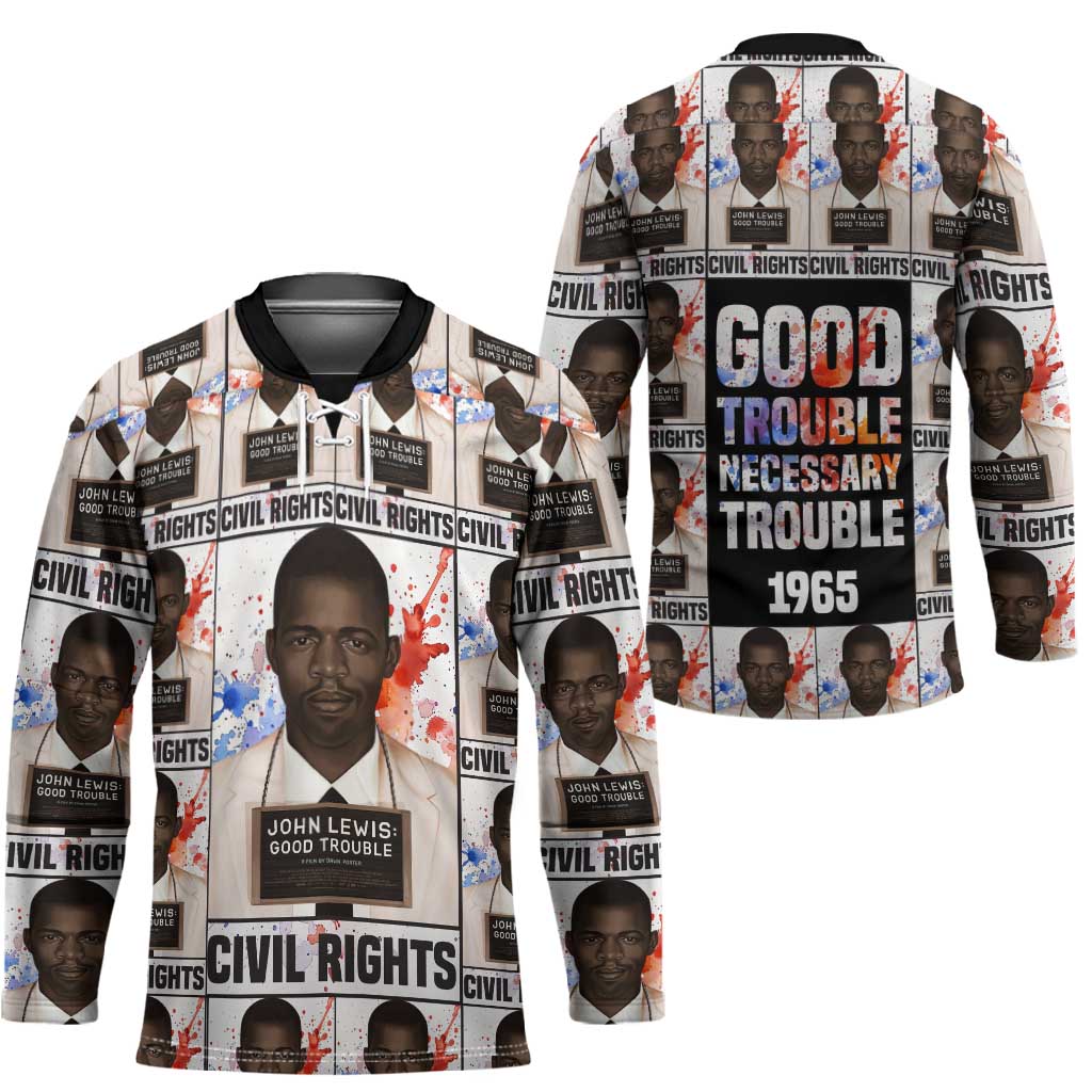 John Lewis Hockey Jersey with Mugshot Collage Design Civil Rights Portrait Good Trouble Tribute - African Pride