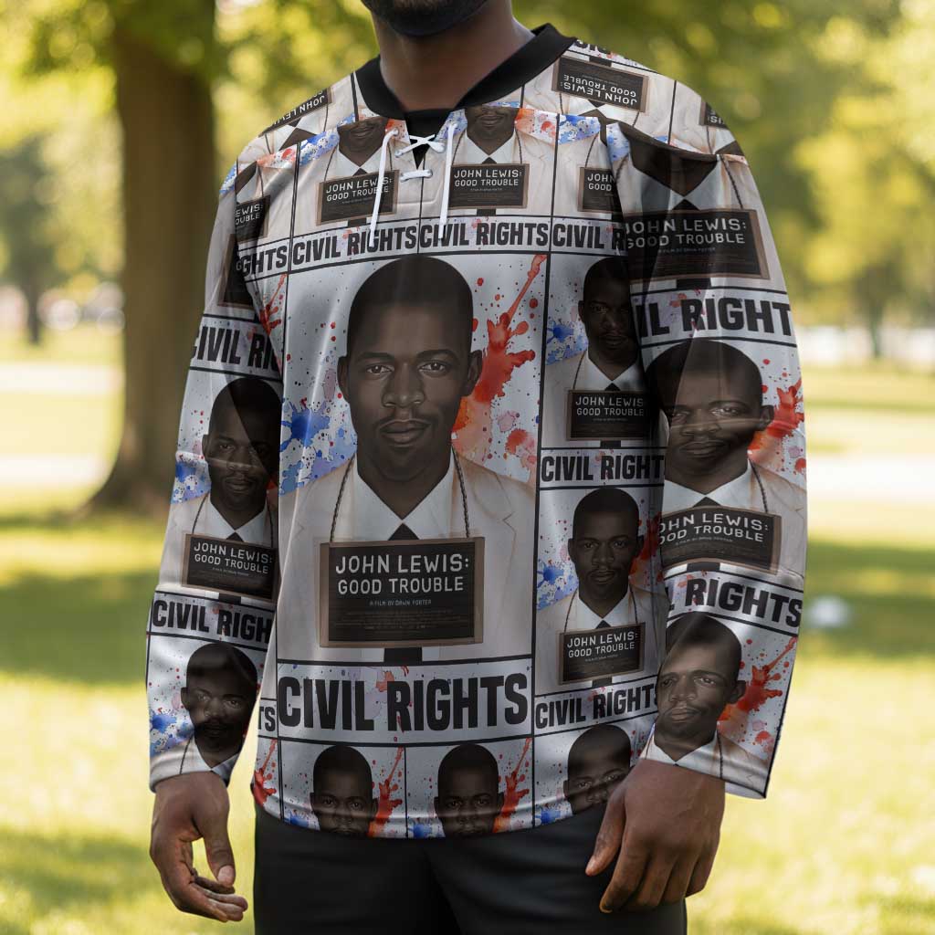 John Lewis Hockey Jersey with Mugshot Collage Design Civil Rights Portrait Good Trouble Tribute - African Pride