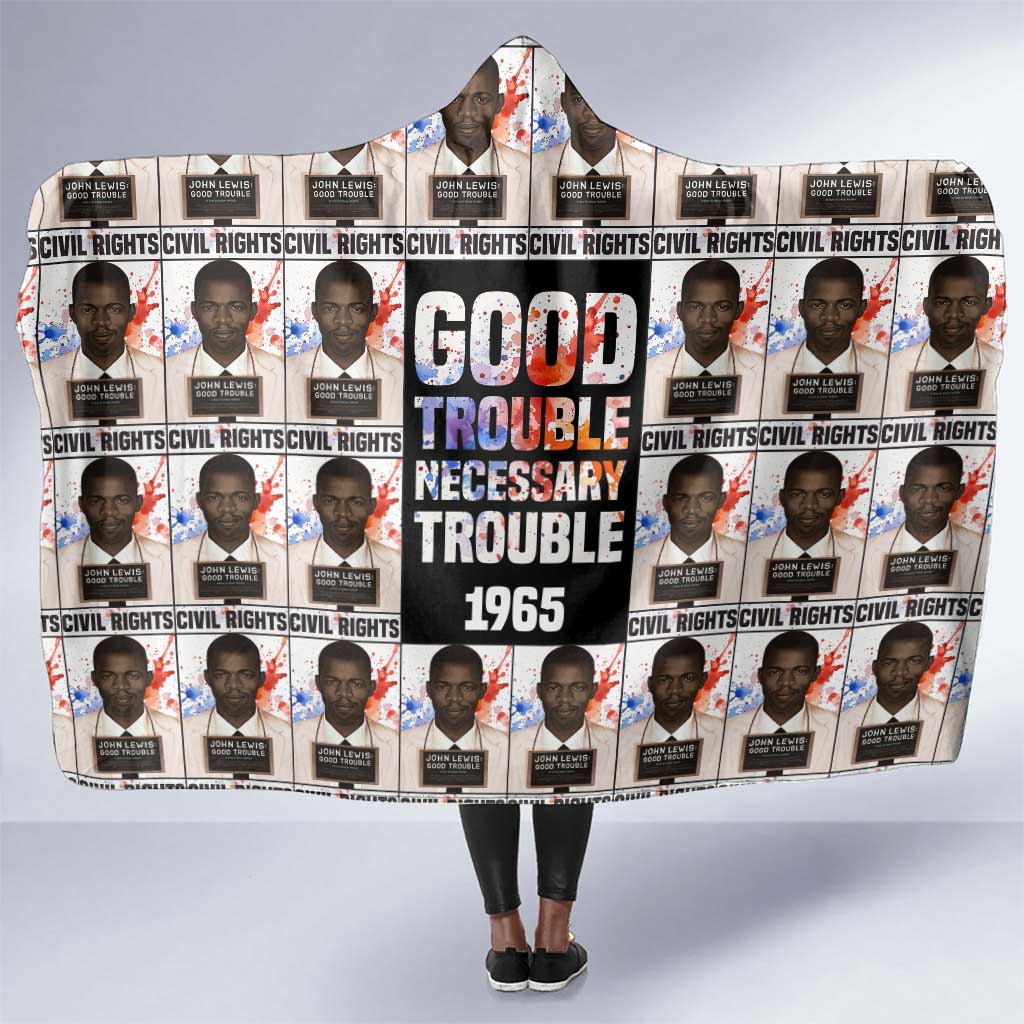 John Lewis Hooded Blanket with Mugshot Collage Design Civil Rights Portrait Good Trouble Tribute - African Pride