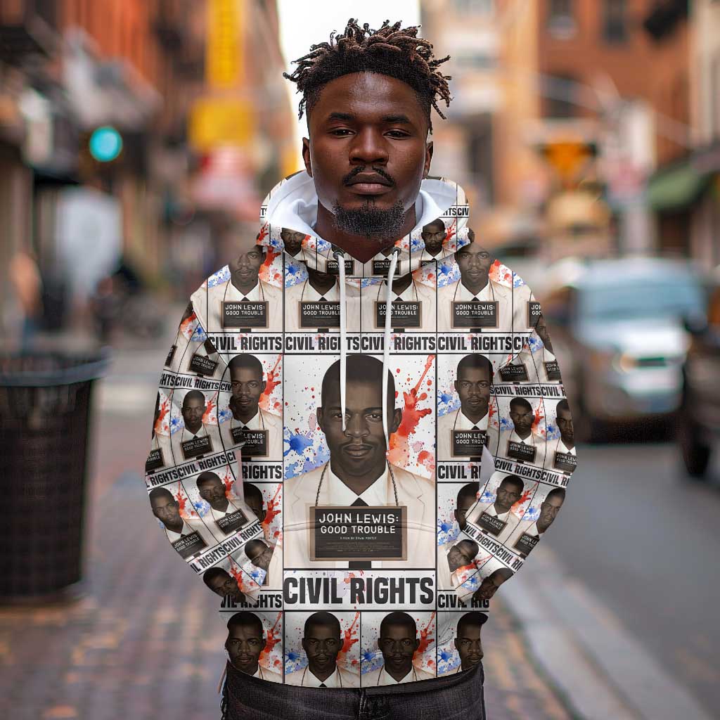 John Lewis Hoodie with Mugshot Collage Design Civil Rights Portrait Good Trouble Tribute - African Pride