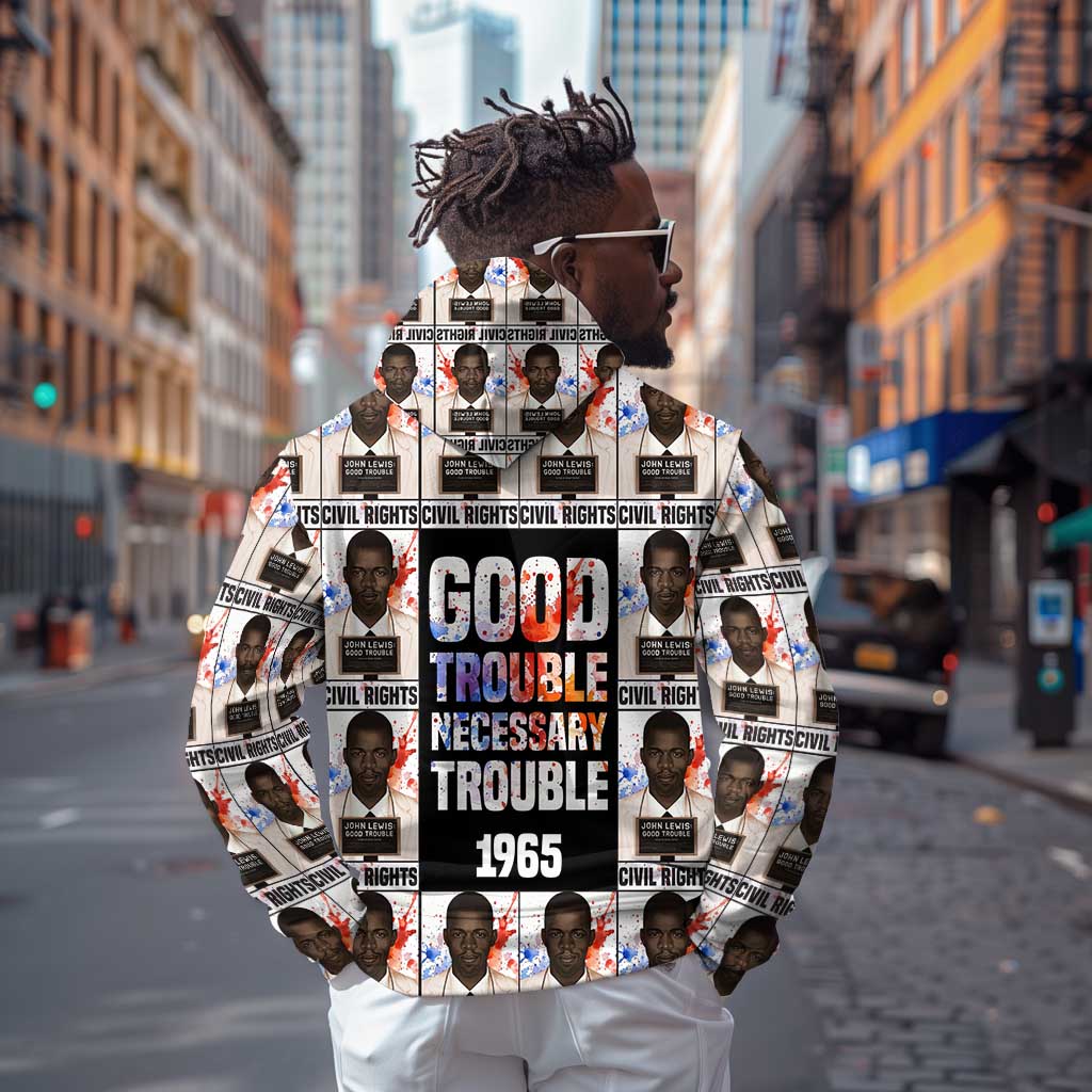 John Lewis Hoodie with Mugshot Collage Design Civil Rights Portrait Good Trouble Tribute - African Pride