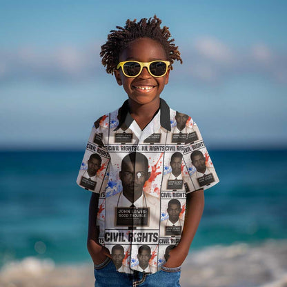 John Lewis Kid Hawaiian Shirt with Mugshot Collage Design Civil Rights Portrait Good Trouble Tribute - African Pride