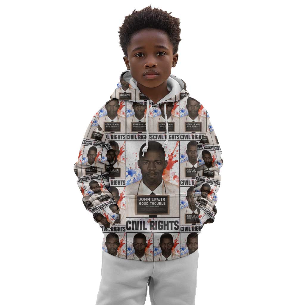 John Lewis Kid Hoodie with Mugshot Collage Design Civil Rights Portrait Good Trouble Tribute - African Pride