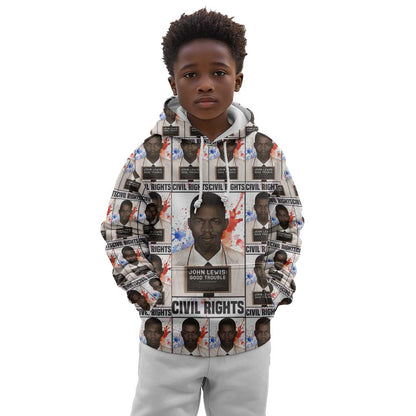 John Lewis Kid Hoodie with Mugshot Collage Design Civil Rights Portrait Good Trouble Tribute - African Pride