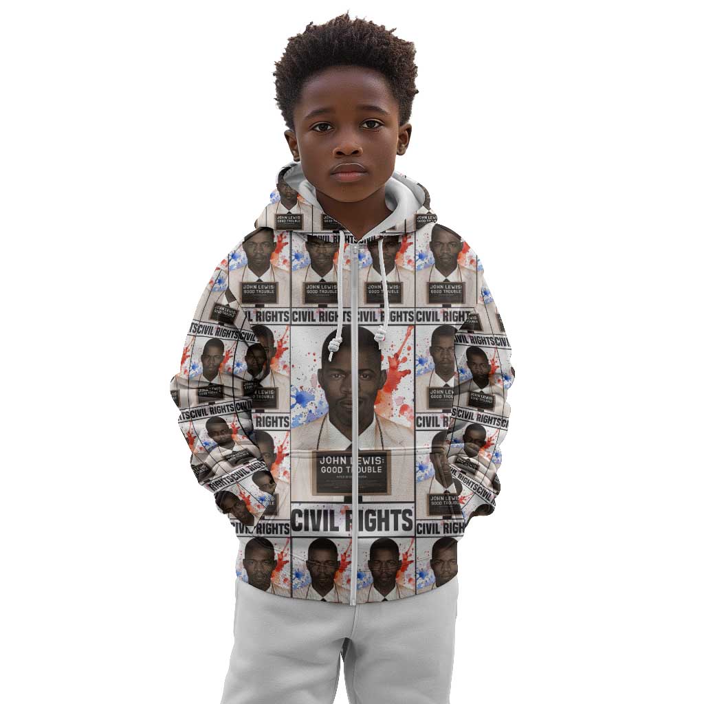 John Lewis Kid Hoodie with Mugshot Collage Design Civil Rights Portrait Good Trouble Tribute - African Pride