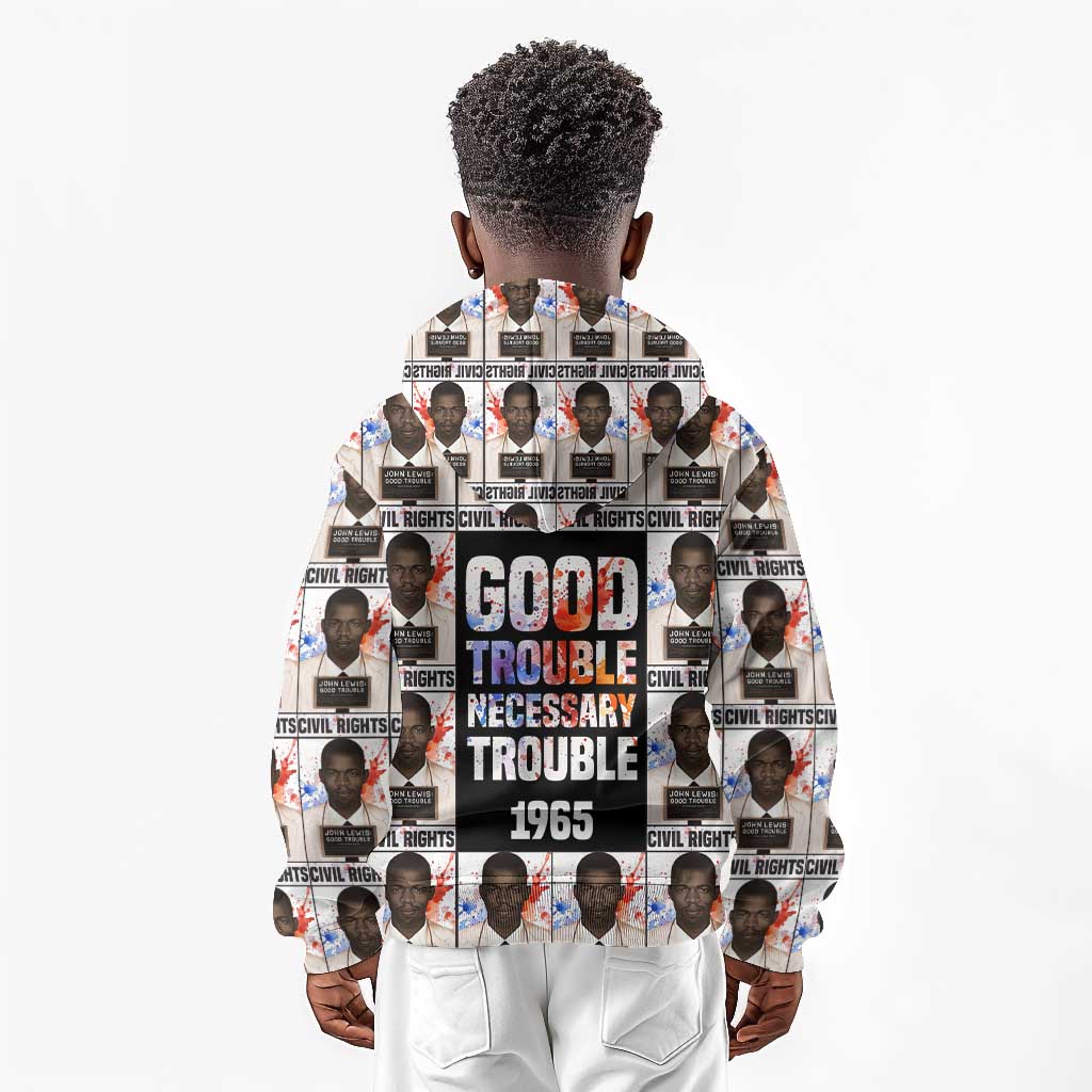 John Lewis Kid Hoodie with Mugshot Collage Design Civil Rights Portrait Good Trouble Tribute - African Pride