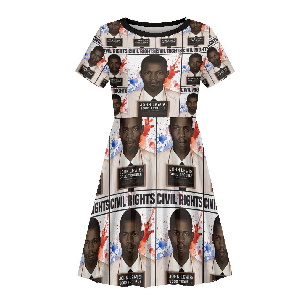 John Lewis Kid Short Sleeve Dress with Mugshot Collage Design Civil Rights Portrait Good Trouble Tribute - African Pride
