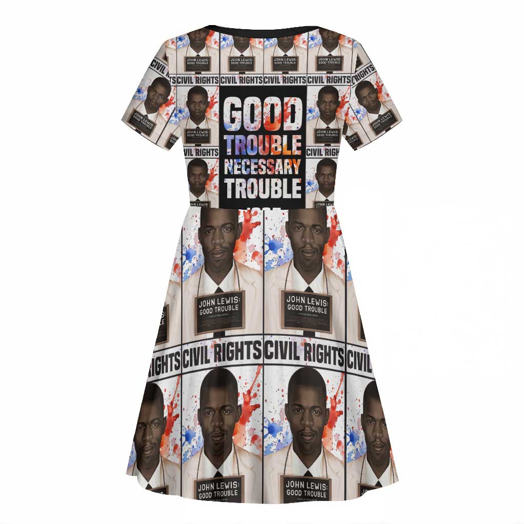 John Lewis Kid Short Sleeve Dress with Mugshot Collage Design Civil Rights Portrait Good Trouble Tribute - African Pride