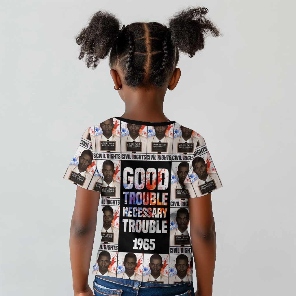 John Lewis Kid T shirt with Mugshot Collage Design Civil Rights Portrait Good Trouble Tribute - African Pride