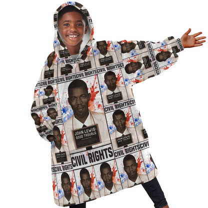 John Lewis Kid Wearable Blanket Hoodie with Mugshot Collage Design Civil Rights Portrait Good Trouble Tribute - African Pride