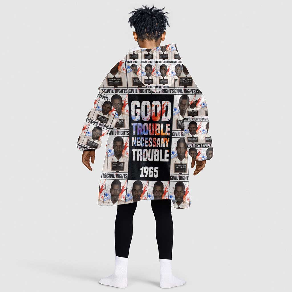 John Lewis Kid Wearable Blanket Hoodie with Mugshot Collage Design Civil Rights Portrait Good Trouble Tribute - African Pride