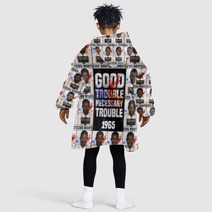John Lewis Kid Wearable Blanket Hoodie with Mugshot Collage Design Civil Rights Portrait Good Trouble Tribute - African Pride