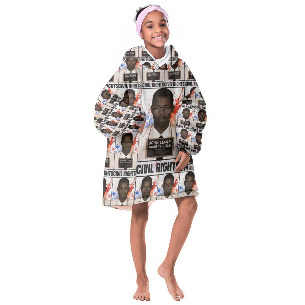 John Lewis Kid Wearable Blanket Hoodie with Mugshot Collage Design Civil Rights Portrait Good Trouble Tribute - African Pride