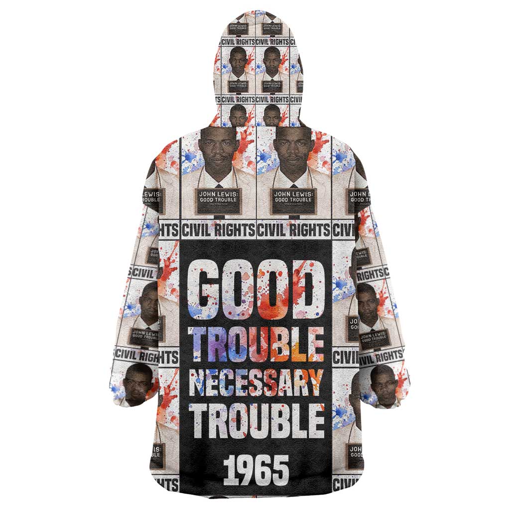 John Lewis Kid Wearable Blanket Hoodie with Mugshot Collage Design Civil Rights Portrait Good Trouble Tribute - African Pride