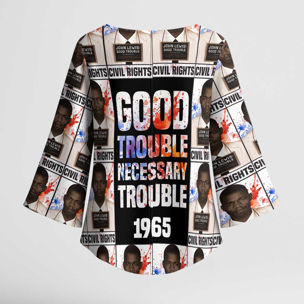 John Lewis Kimono Sleeve Blouse with Mugshot Collage Design Civil Rights Portrait Good Trouble Tribute - African Pride