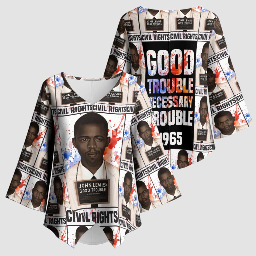 John Lewis Kimono Sleeve Blouse with Mugshot Collage Design Civil Rights Portrait Good Trouble Tribute - African Pride