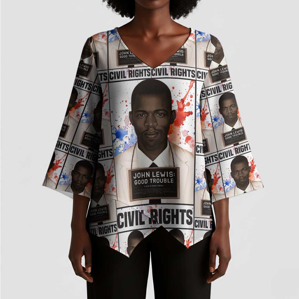 John Lewis Kimono Sleeve Blouse with Mugshot Collage Design Civil Rights Portrait Good Trouble Tribute - African Pride