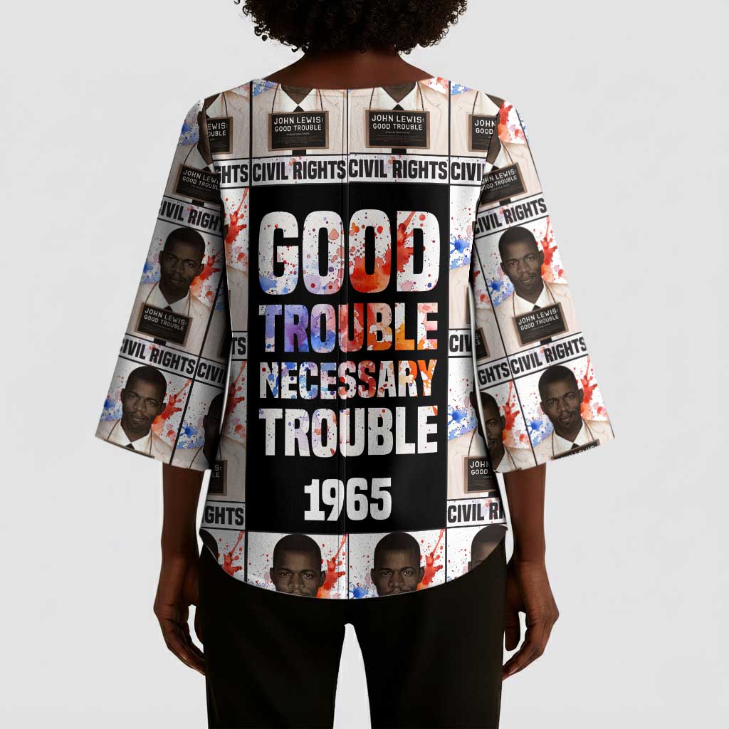 John Lewis Kimono Sleeve Blouse with Mugshot Collage Design Civil Rights Portrait Good Trouble Tribute - African Pride