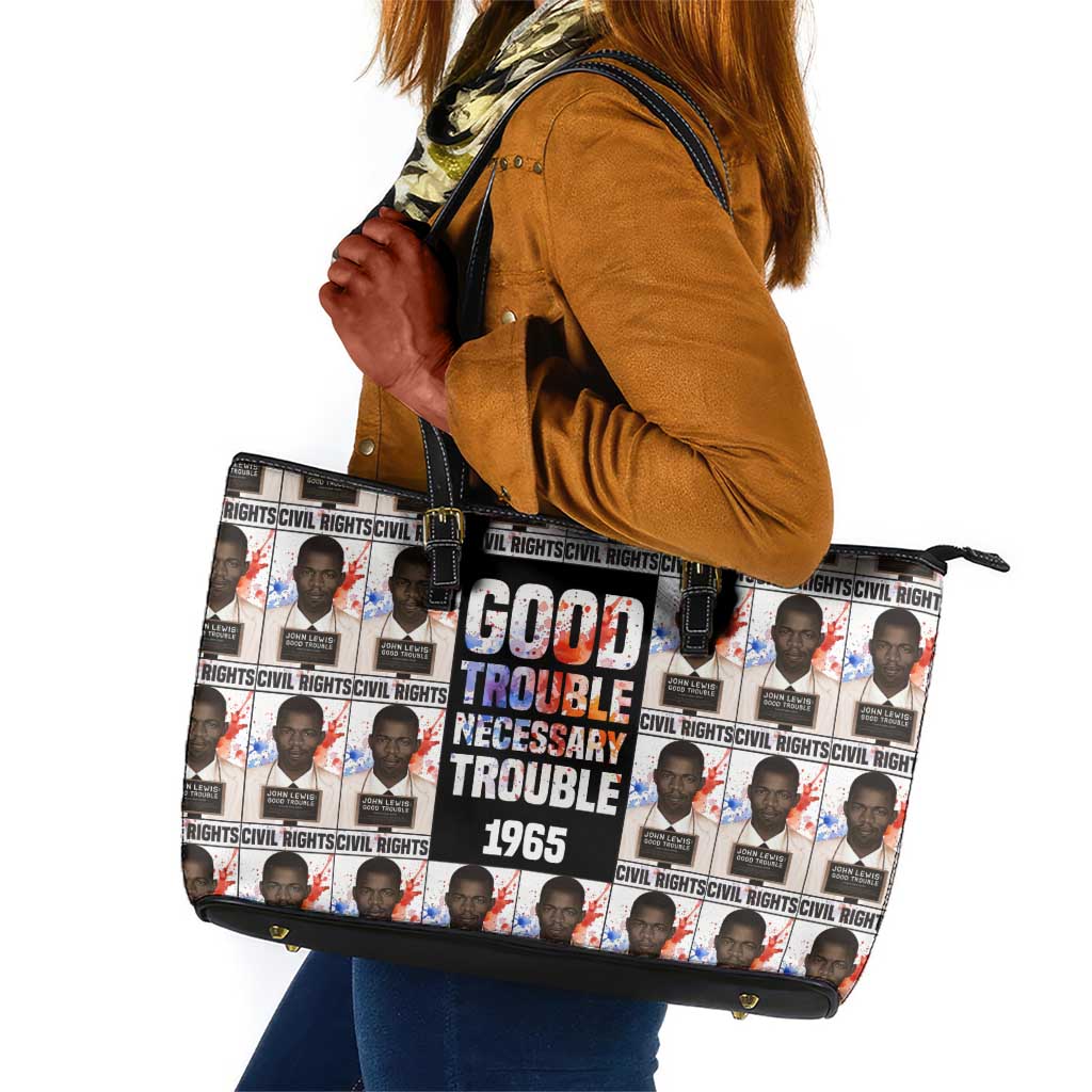 John Lewis Leather Tote Bag with Mugshot Collage Design Civil Rights Portrait Good Trouble Tribute - African Pride