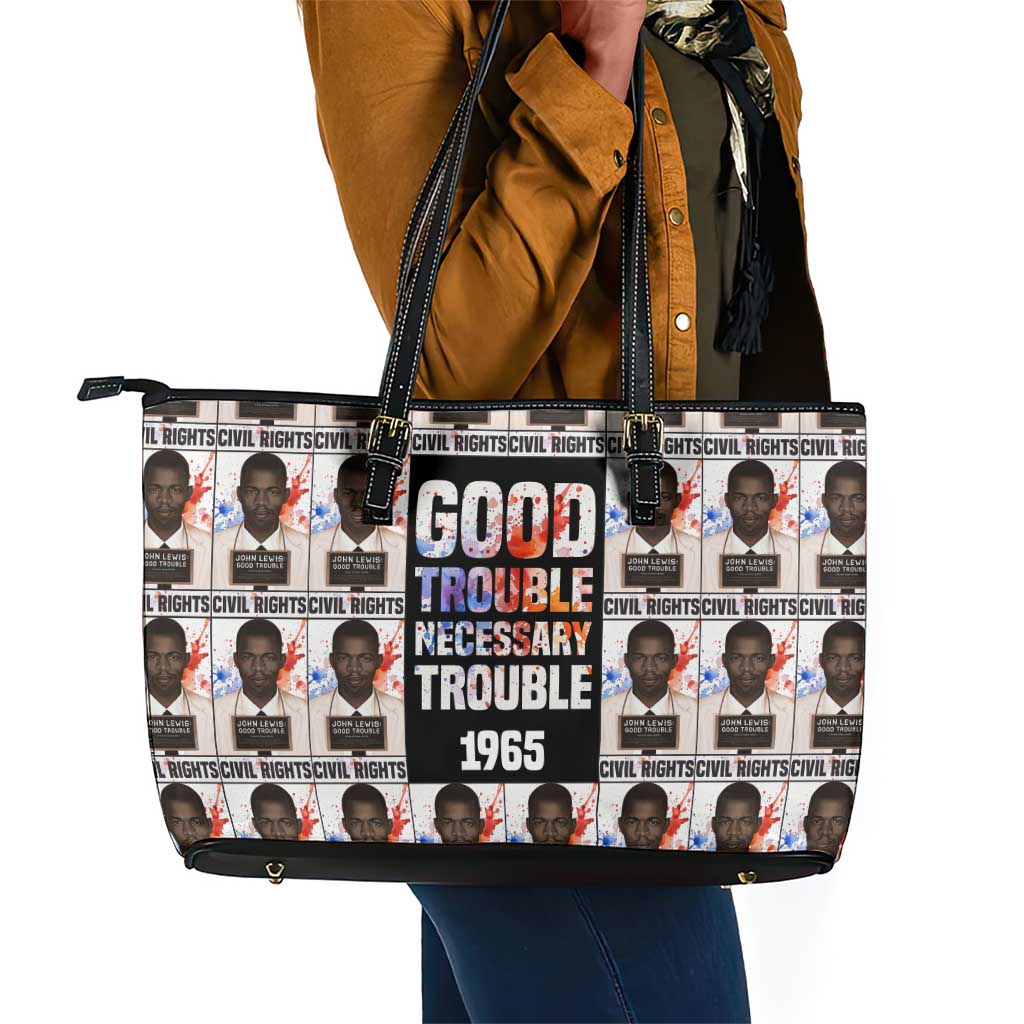 John Lewis Leather Tote Bag with Mugshot Collage Design Civil Rights Portrait Good Trouble Tribute - African Pride