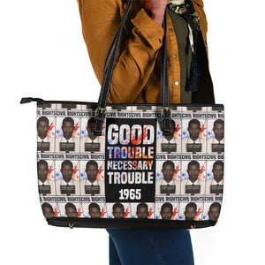 John Lewis Leather Tote Bag with Mugshot Collage Design Civil Rights Portrait Good Trouble Tribute - African Pride