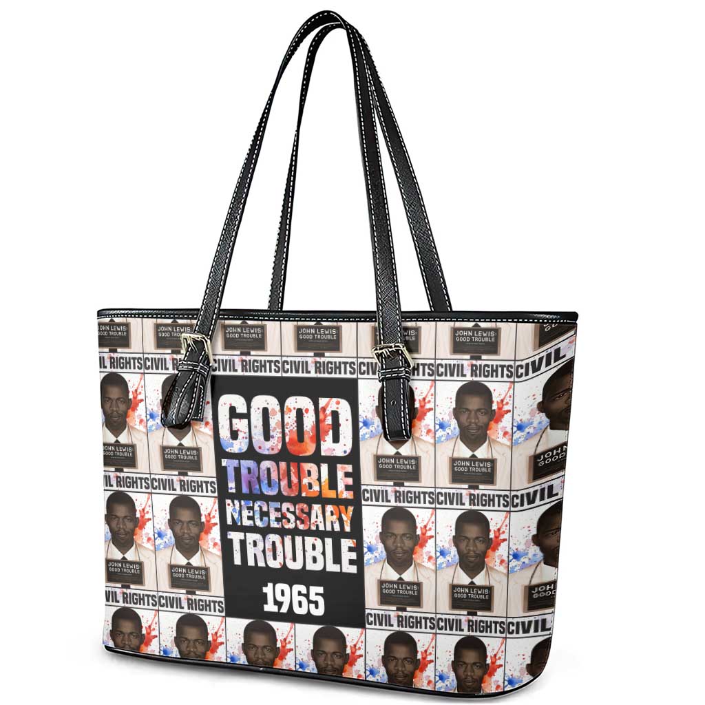 John Lewis Leather Tote Bag with Mugshot Collage Design Civil Rights Portrait Good Trouble Tribute - African Pride