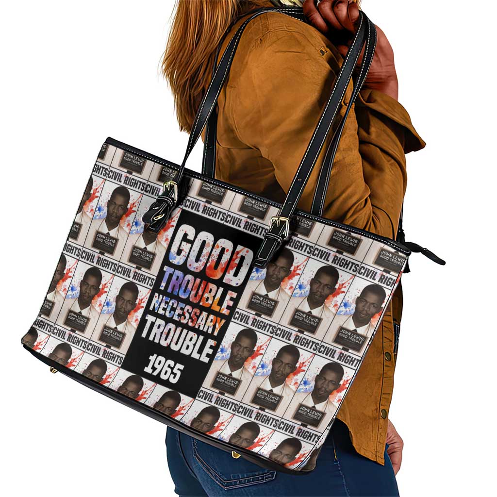 John Lewis Leather Tote Bag with Mugshot Collage Design Civil Rights Portrait Good Trouble Tribute - African Pride