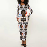 John Lewis Long Sleeve Bodycon Dress with Mugshot Collage Design Civil Rights Portrait Good Trouble Tribute - African Pride