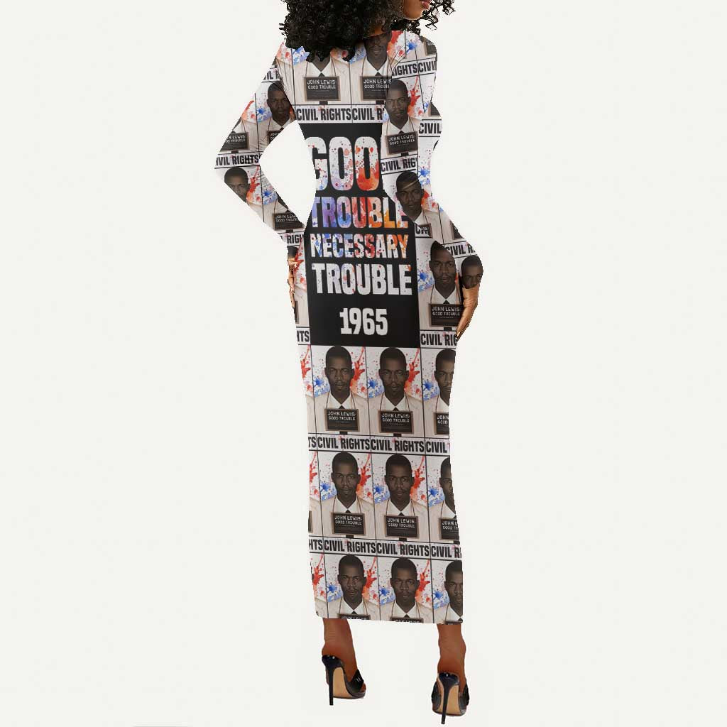 John Lewis Long Sleeve Bodycon Dress with Mugshot Collage Design Civil Rights Portrait Good Trouble Tribute - African Pride