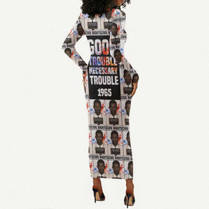 John Lewis Long Sleeve Bodycon Dress with Mugshot Collage Design Civil Rights Portrait Good Trouble Tribute - African Pride