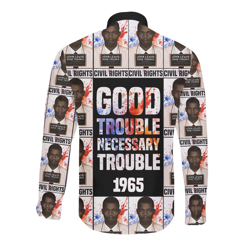 John Lewis Long Sleeve Button Shirt with Mugshot Collage Design Civil Rights Portrait Good Trouble Tribute - African Pride