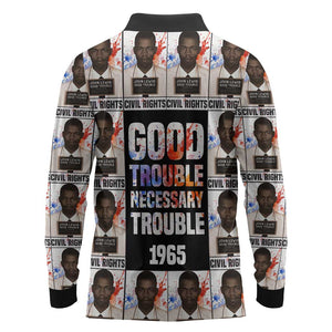 John Lewis Long Sleeve Polo Shirt with Mugshot Collage Design Civil Rights Portrait Good Trouble Tribute - African Pride