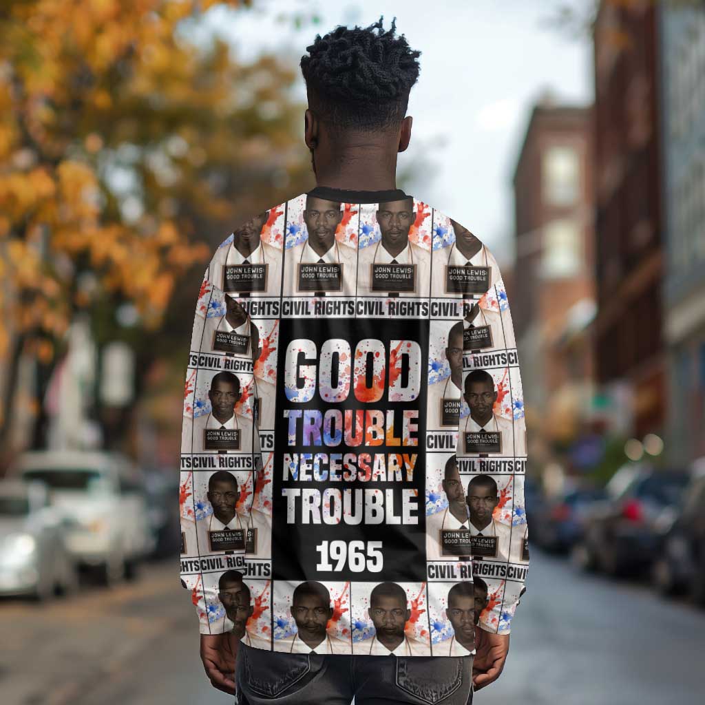 John Lewis Long Sleeve Shirt with Mugshot Collage Design Civil Rights Portrait Good Trouble Tribute - African Pride