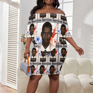 John Lewis Off Shoulder Short Dress with Mugshot Collage Design Civil Rights Portrait Good Trouble Tribute - African Pride