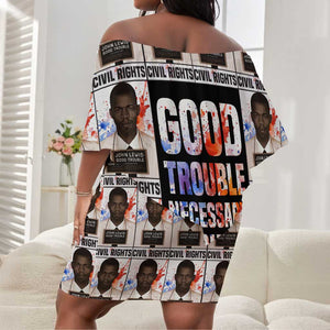 John Lewis Off Shoulder Short Dress with Mugshot Collage Design Civil Rights Portrait Good Trouble Tribute - African Pride