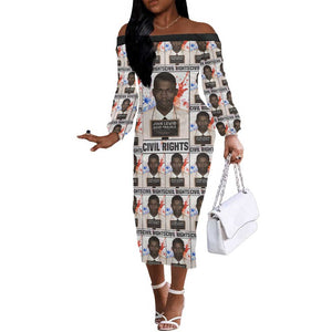 John Lewis Off The Shoulder Long Sleeve Dress with Mugshot Collage Design Civil Rights Portrait Good Trouble Tribute - African Pride